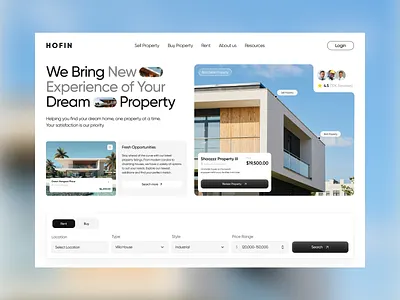 HOFIN - Real Estate Website clean editorial hofin home landing page page property property listing property website real estate ui uiux userinterfacedesign webdesign website design