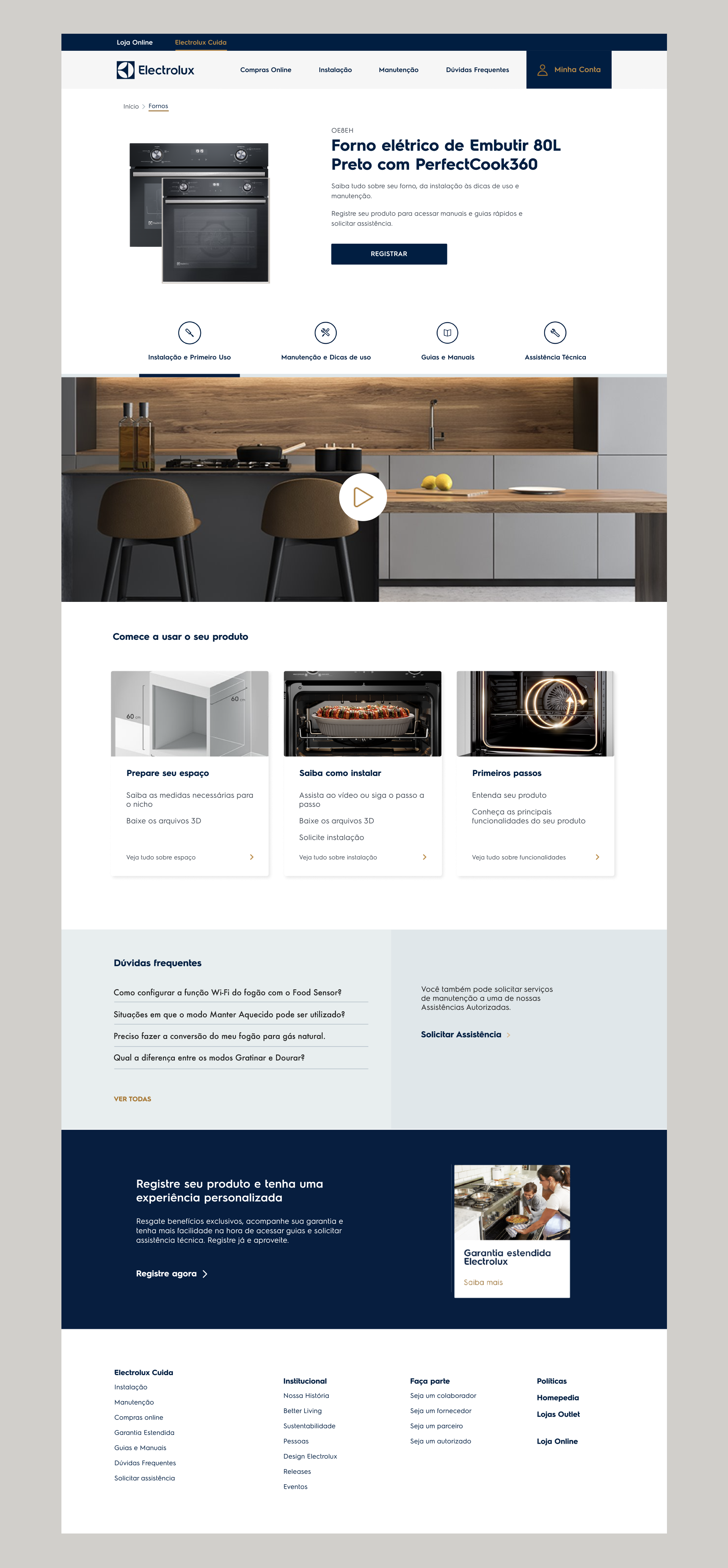 Electrolux Cuida website ui
