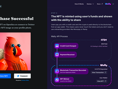 EasyMint Demo App - NFT Purchase Successful app credit card crypto dark mode eth gradient illustration mint nft purchase stripe ui ux wally web web3