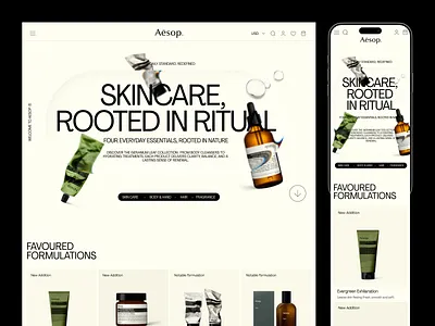 Aēsop—E-commerce Website Exploration aesop wensite beauty parlour design digital rituals ecommerce ecommerce website editorial design fragrance landingpage luxury minimal website responsive design skin care skincareux skincarewebsite ui uxui design web design webredesign website design