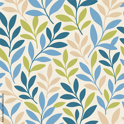Seamless vector pattern featuring stylized branches with leaves branch and leaf motif
