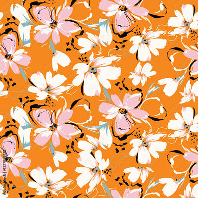 A seamless floral pattern featuring hand-painted brushstroke eye catching flowers