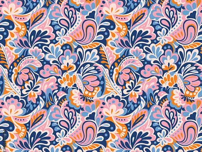 Vibrant retro paisley seamless pattern with intricate floral eastern inspired pattern