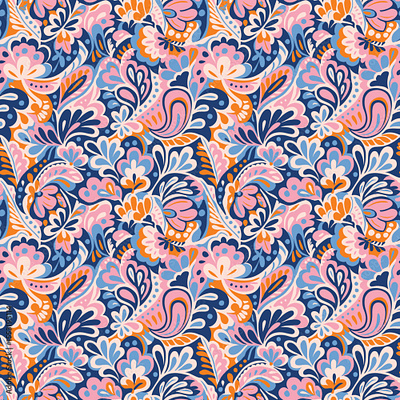 Vibrant retro paisley seamless pattern with intricate floral eastern inspired pattern