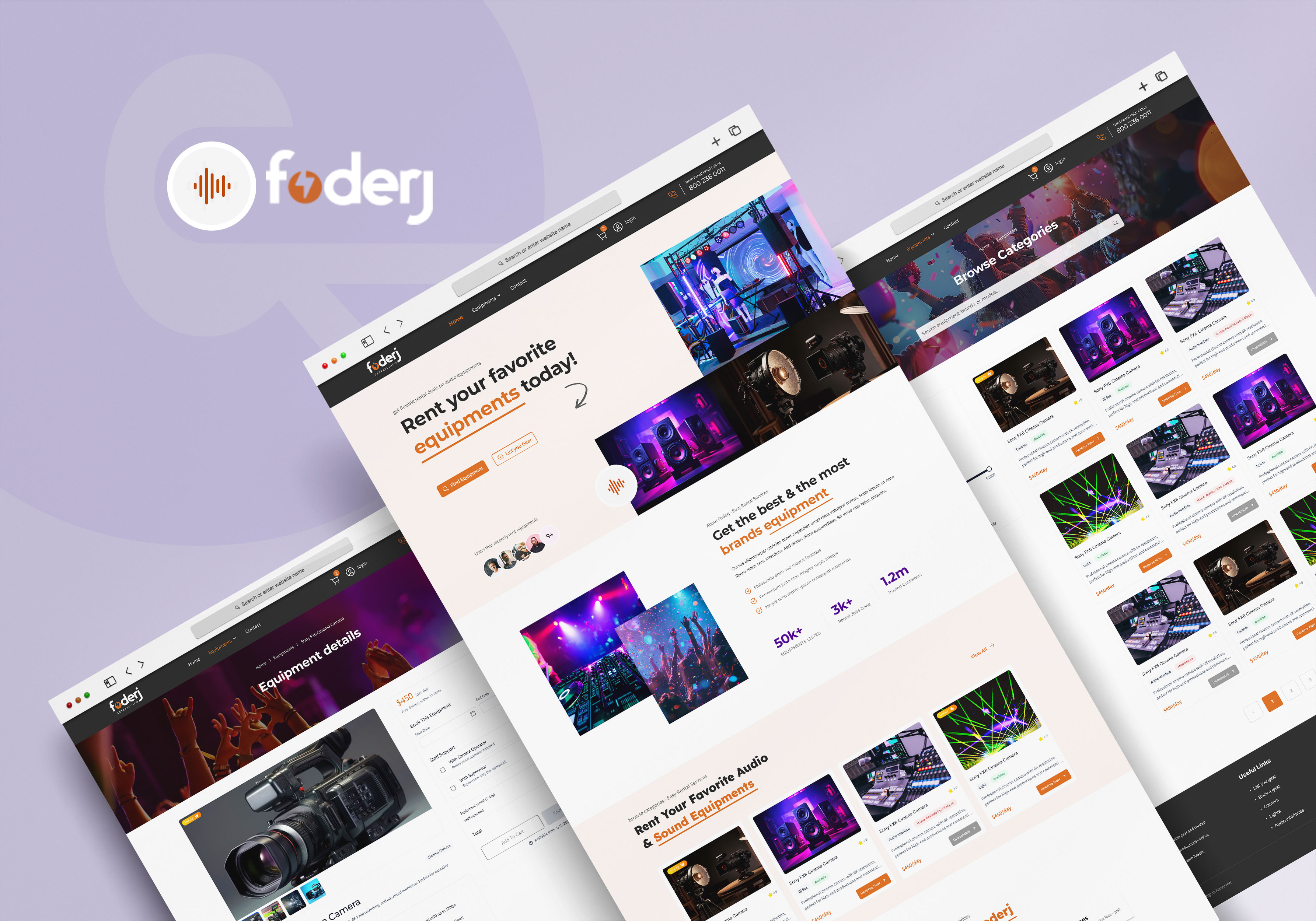Audio Equipment Rental Website – UI Design animation ecommerce equipment renta landing page mockup modern ui modern website rental website ui ui design ui ux website ui