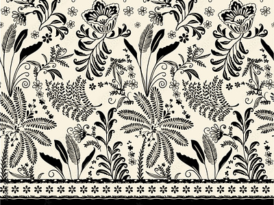 Intricate black and white botanical border pattern decorative band print