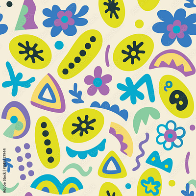 A playful design in a vibrant palette of chartreuse, blue. unique pattern design