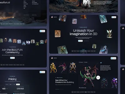 BUU.FUN – Unleash Your Imagination in 3D 3d 3d art 3d modeling 3d website ai ai technology animation character design community creative dark theme fantasy game design interactive design landing page modern design platform product design web design website design