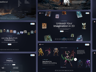 BUU.FUN – Unleash Your Imagination in 3D 3d 3d art 3d modeling 3d website ai ai technology animation character design community creative dark theme fantasy game design interactive design landing page modern design platform product design web design website design