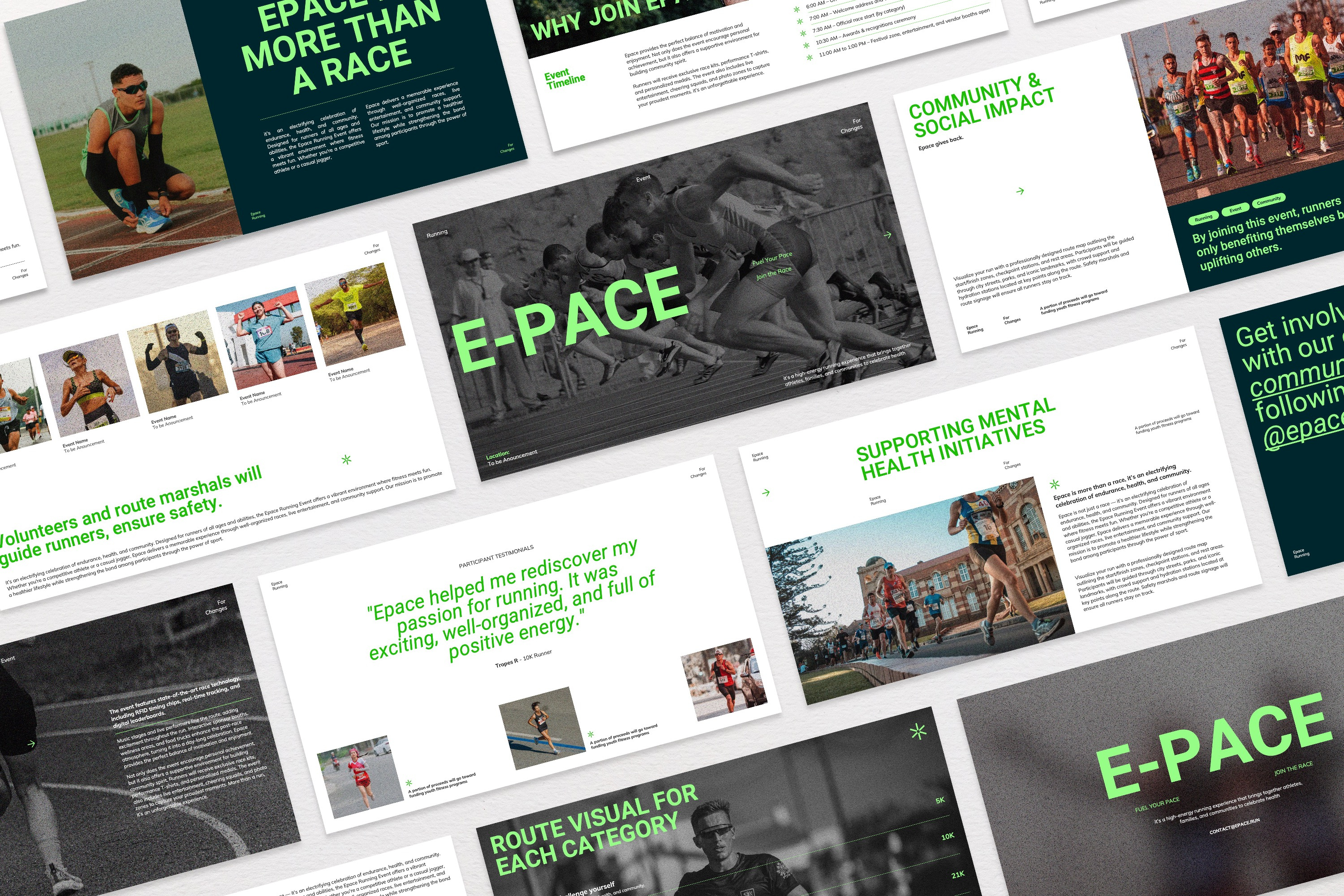Epace – Running Event Presentation athletic campaign clean design editable event graphic design marathon modern pitch deck powerpoint presentation race running slide sport template