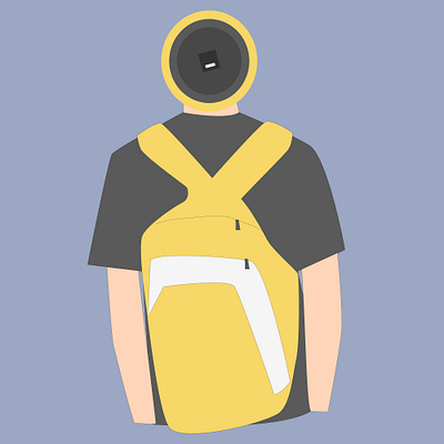 Flat Illustration of a Young Man-with Backpack from Behind young male