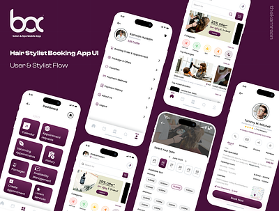BOC - Hair Stylist Booking App UI (User & Stylist) booking app ui braids on call grooming app hair salon app hair salon booking app hair stylist app hair stylist booking app salon app salon app user interface salon booking app stylist booking app thekamraan ui design ui ux