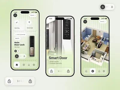 Smart Door Lock IOT Based App Design 2d app design creative app design door lock app graphic design minimal pastel prototype smartdoor app ui ux wireframe