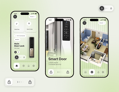 Smart Door Lock IOT Based App Design 2d app design creative app design door lock app graphic design minimal pastel prototype smartdoor app ui ux wireframe