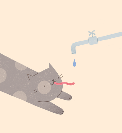 Drought cat character illustration procreate texture thirst thirsty tongue water water tap