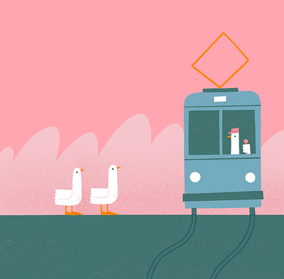 Tickets Please character driver geese goose illustration procreate texture tram transport