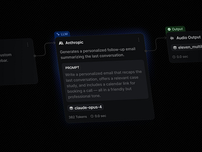 Workflow Node Running active ai automation card dark glow llm node prompt workflow