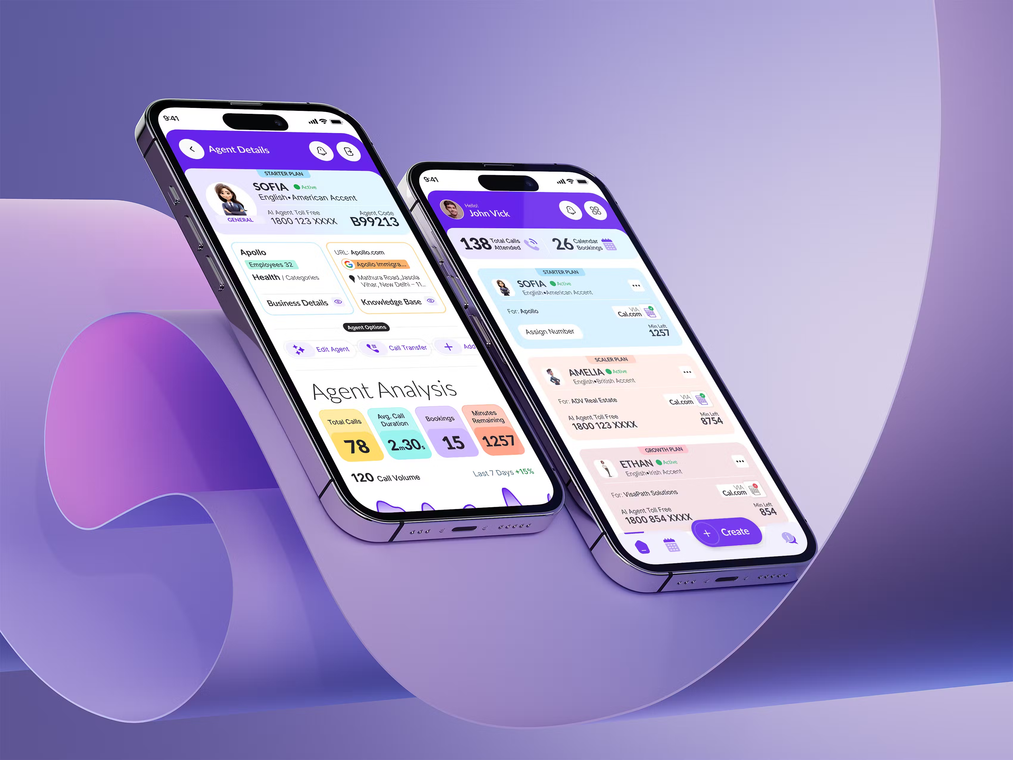 Mobile App UI agent detail app ui kit bottom nav calendar call detail create button dashboard footer nav graphic design mobile app mobile ui phone number ui