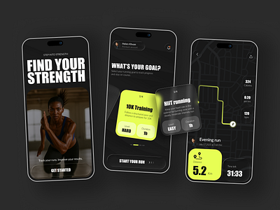 Fitness Mobile App UI - Running Tracker app app design bold design concept fitness app health app ios app mobile mobile application mobile interface mobile ui mobile ux running app runnning tracker sport app ui uiux ux