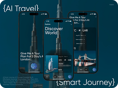 Smart AI Travel App Concept ai ai travel app app design fahim interface journey mobile app mobile app design modern app smart ai smart travel tour tour planner tourism app travel travel app ui