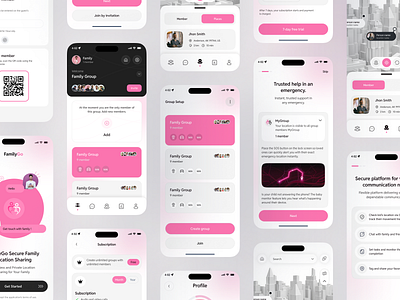 FamilyGo – Smart & Secure Family Communication UI app app design design family group group chat ios kids location message mobile mobile app mobile app design safety track tracker typography ui ux user interface ux design