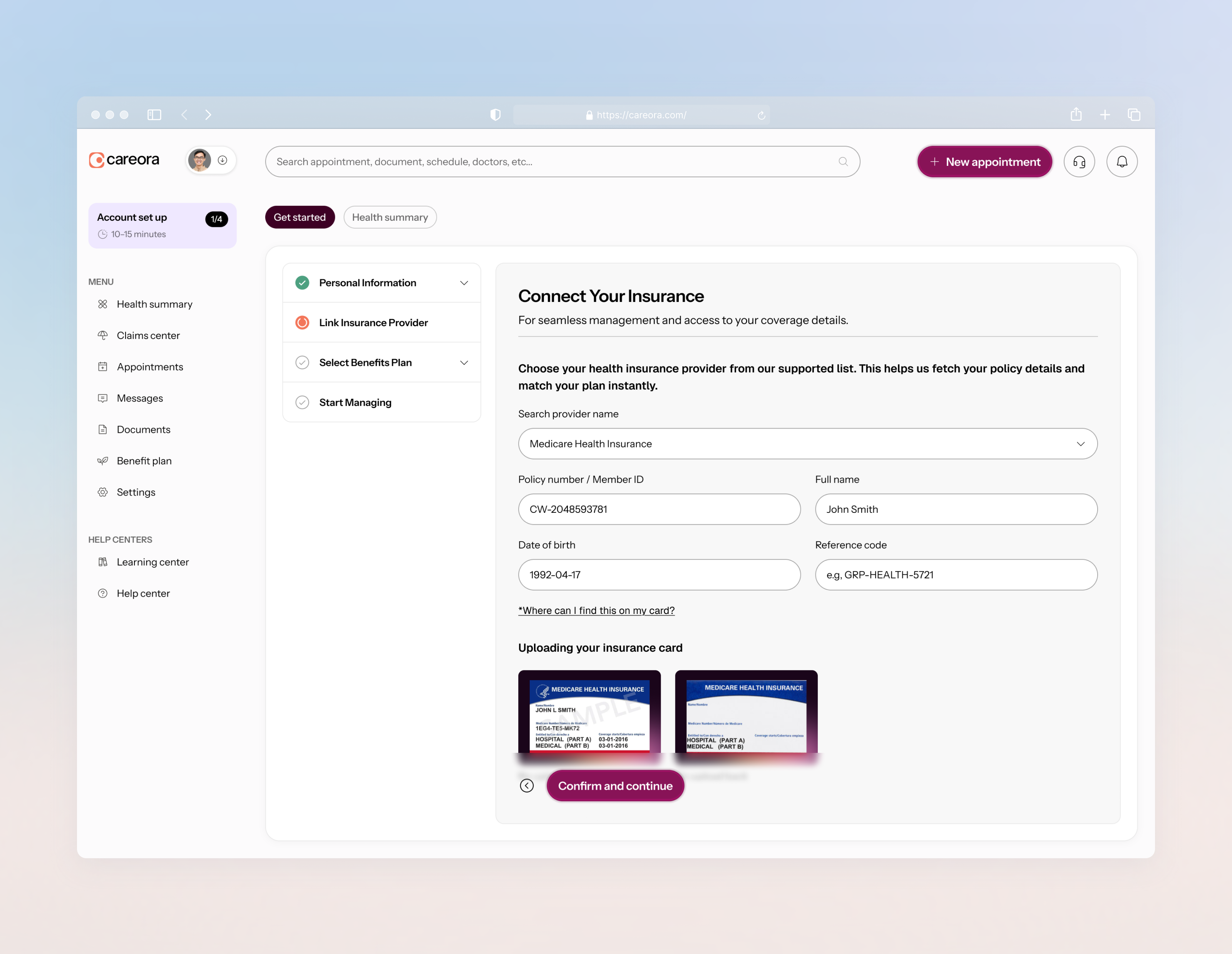 Careora – Link Insurance Provider cleanui formdesign healthcareux insuranceapp uiuxdesign webdashboard