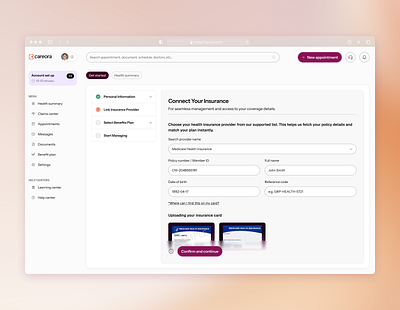 Careora – Link Insurance Provider cleanui formdesign healthcareux insuranceapp uiuxdesign webdashboard