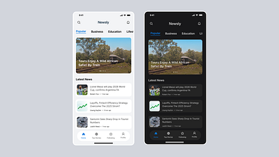 Newsly - Homepage Screen darkmode design homepage lightmode news ui uxdesign