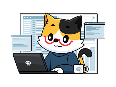 Cat Work From Home 😼💻 branding business cartoon cat character coding corporate design graph graphic design illustration laptop logo mascot mascot logo programmer statistic wfh work from home