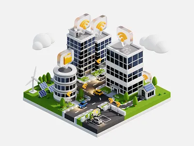 Smart City - 3D Isometric Illustration 3d 3d illustration illustration isometric smart city ui illustration web illustration wifi