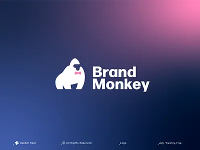 Brand Monkey logo animal ape bold bow tie branding california creative agency geometry gorilla graphic design icon illustration jungle logo minimalist modern negative space startup strong