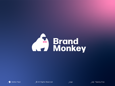 Brand Monkey logo animal ape bold bow tie branding california creative agency geometry gorilla graphic design icon illustration jungle logo minimalist modern negative space startup strong