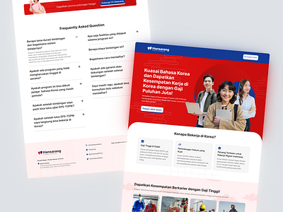 Hansarang — Korean Work Abroad Preparation branding course design korean korean website korean work abroad landing page landing page website red color palette red web design ui user interface user interface design web design work abroad preparation work abroad website work preparation