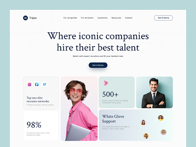 Recruitment Tech, HR SaaS, Talent Acquisition Platform cleanui dribbbleshot figmadesign hireplatform hrtech landingpage moderndesign recruitmentplatform saasdesign talentacquisition techui uiux webdesign