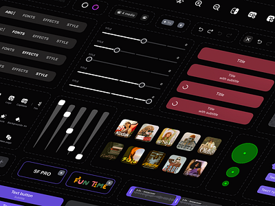 Dark Mode UI Kit for iOS buttons cards dark mode dark ui design system interface ios mobile design navigation tab bar toasts tooltips ui kit