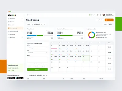 Time-tracking and project management web app - Zistemo redesign app clean concept dashboard drumncode management product design responsive web app web development