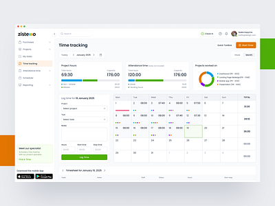 Time-tracking and project management web app - Zistemo redesign app clean concept dashboard drumncode management product design responsive web app web development