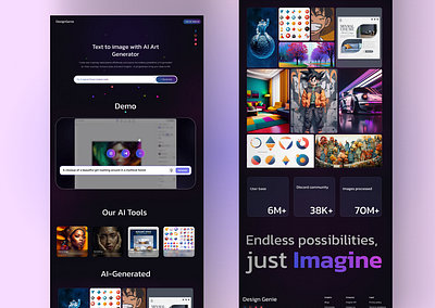 Text-to-Image Experience – UI Concept ai landing page product design ui uiux website design