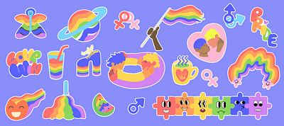 pride month sticker pack illustration lgbt pack pride rainbow sticker vector vector art vector illustration