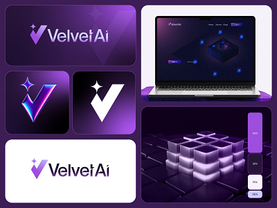 Velvet Ai Brand Identity abstract logo ai brand identity branding data analytics freelance project graphic design lettermark design lettermark logo logo logo design logodesigner modern purple sparkle startup startup logo v lettermark v logo visual identity
