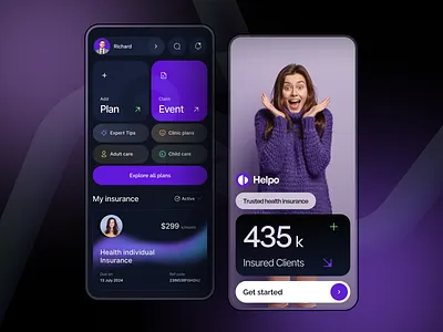 Health Insurance Mobile App Design app design business app dark ui digitalhealthhelp health care health care app health insurance health plan healthtech insurance app iphone mockup life insurance app mobile mobileapp service app ui uiuxdesign ux