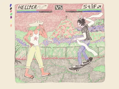 fight in retro style character character design fighting game illustration raster sketch texture