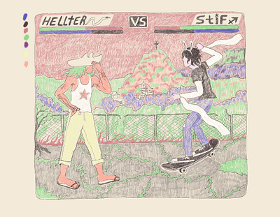 fight in retro style character character design fighting game illustration raster sketch texture