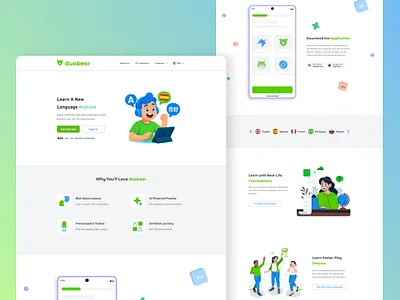 Duobear - Language App Landing Page branding duobear e learning app graphic design homepage design landing page design language app language learning shahriar durjoy ui ui design user experience user interface ux design website design