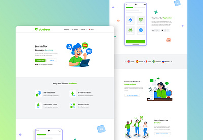 Duobear - Language App Landing Page branding duobear e learning app graphic design homepage design landing page design language app language learning shahriar durjoy ui ui design user experience user interface ux design website design
