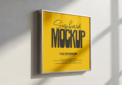 Minimalist Wall Signboard Mockup Side View textured wall
