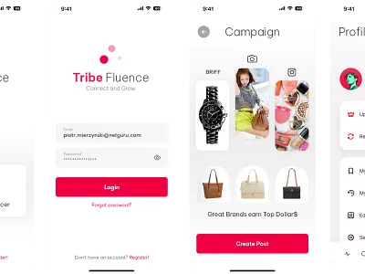 Tribe Fluence App ecommerce marketplace mobile application online shopping uiux