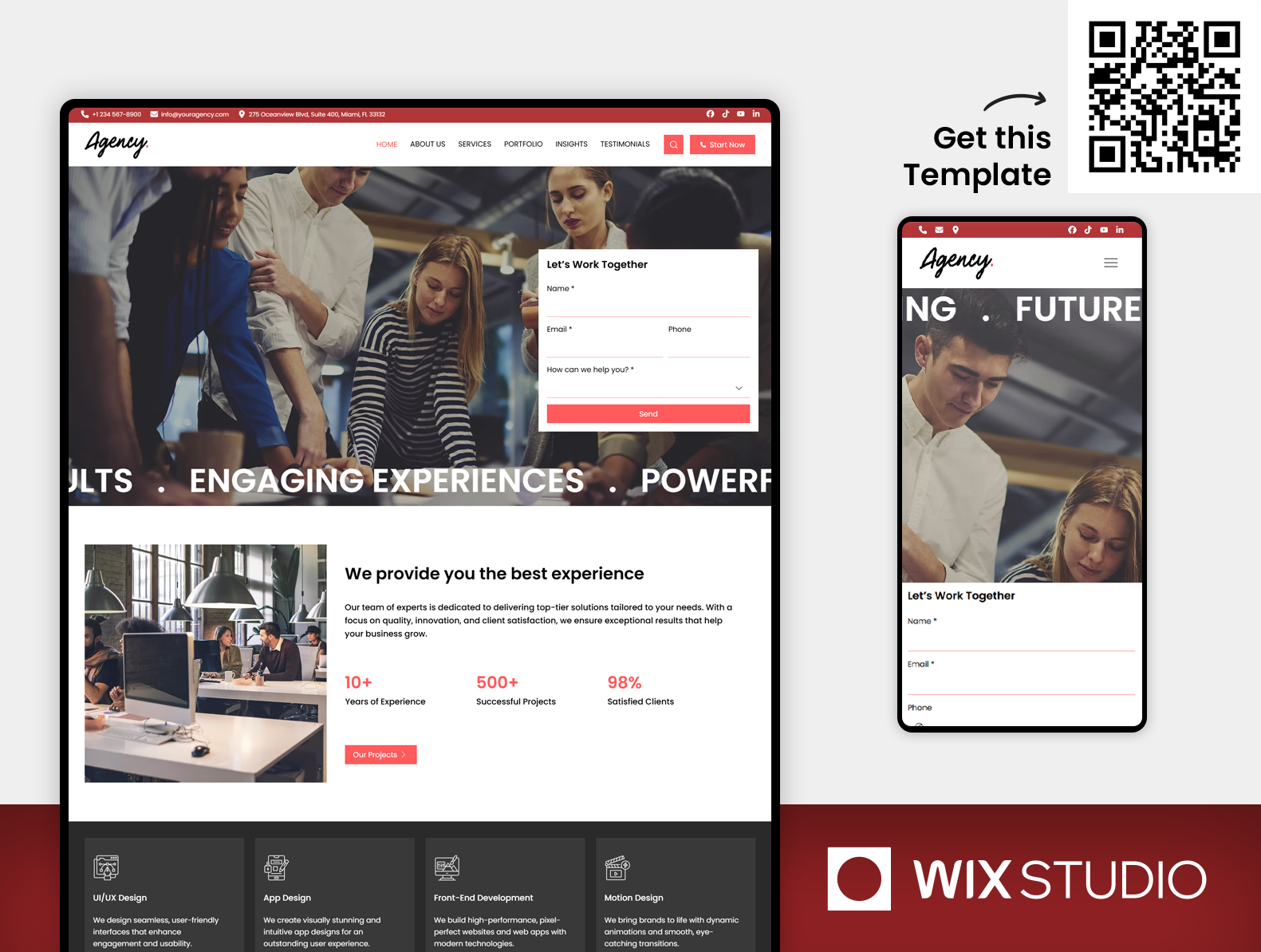 Creative Agency - Wix Studio Website Template agency website animation beautiful website branding creative agencies creative agency creative website designer website graphic designer website graphic studio website motion graphics red website design ui website webdesigner website website for creative agencies wix studio wix studio website wix studio website template wix template