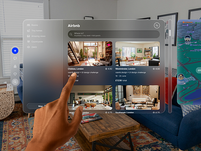 VR Airbnb Booking UI – AR Apartment Booking App apple applevisionpro apps arvrdesign carinterface dashboarddesign design futuristicui glassmorphism glassui huddesign ios navigationui smarthouse spatialdesign transparentui ui uiux virtualreality vrui