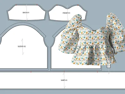 Pattern to Peplum: Whimsical Puff Sleeve Top Design 3d 3dmockup branding design fashion illustration fashiondesign fashionillustration illustration tech pack ui
